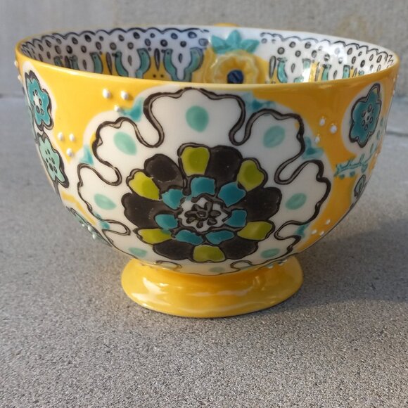 ANTHROPOLOGIE Elka Ayaka Oversized MUG Yellow Floral Twisted Handl Pedes… - Picture 7 of 13